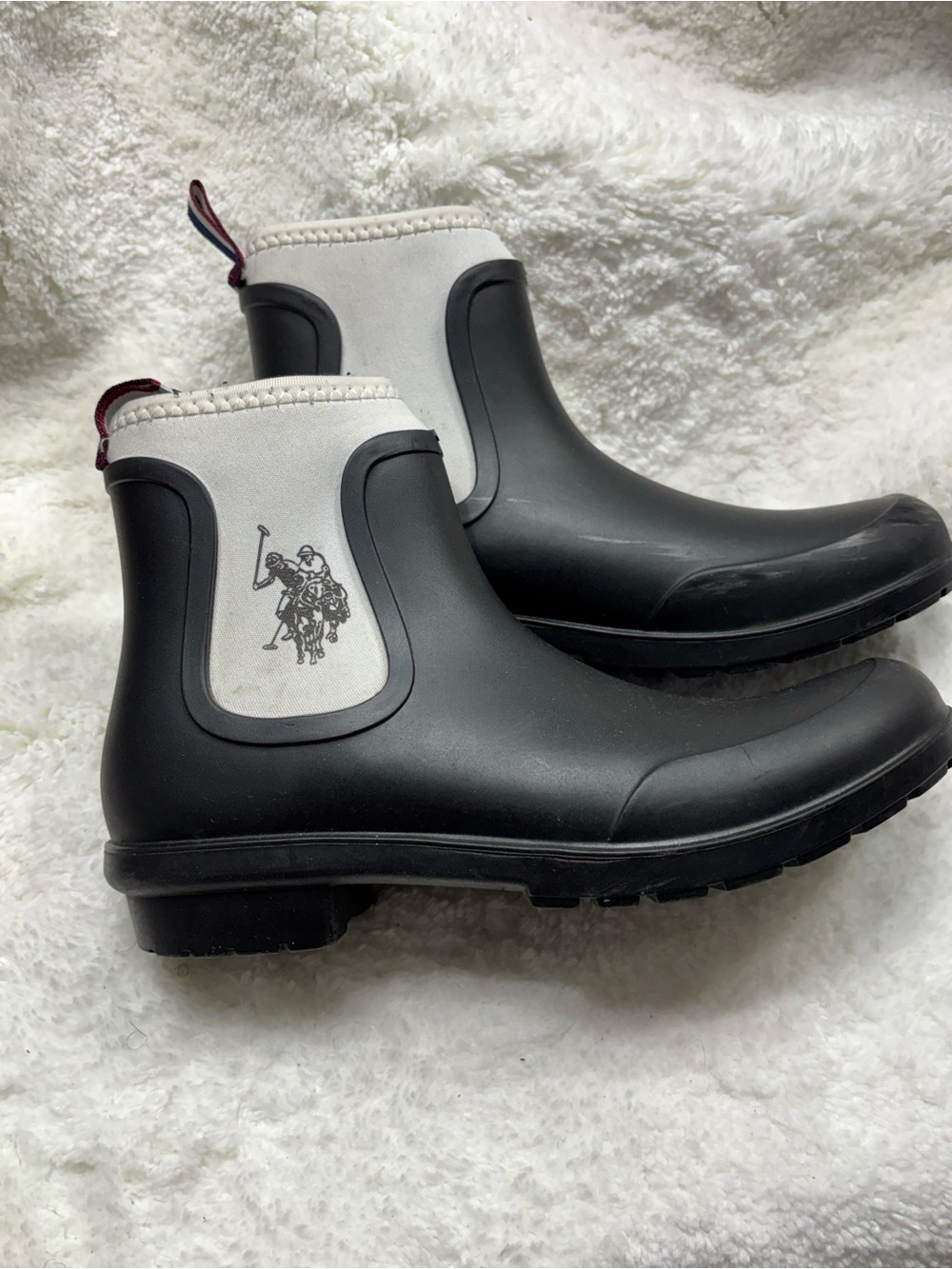 Polo by Ralph Lauren Black and White Women's Chelsea Rain Boots size 7.5